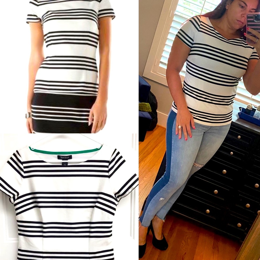 WHBM Black and White Stripped Darted shirt SZ M